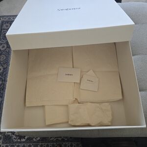 Saint Laurent White and Cream Storage Box with Tissue and Cards